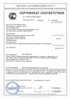 Сертификат на профильные системы Века